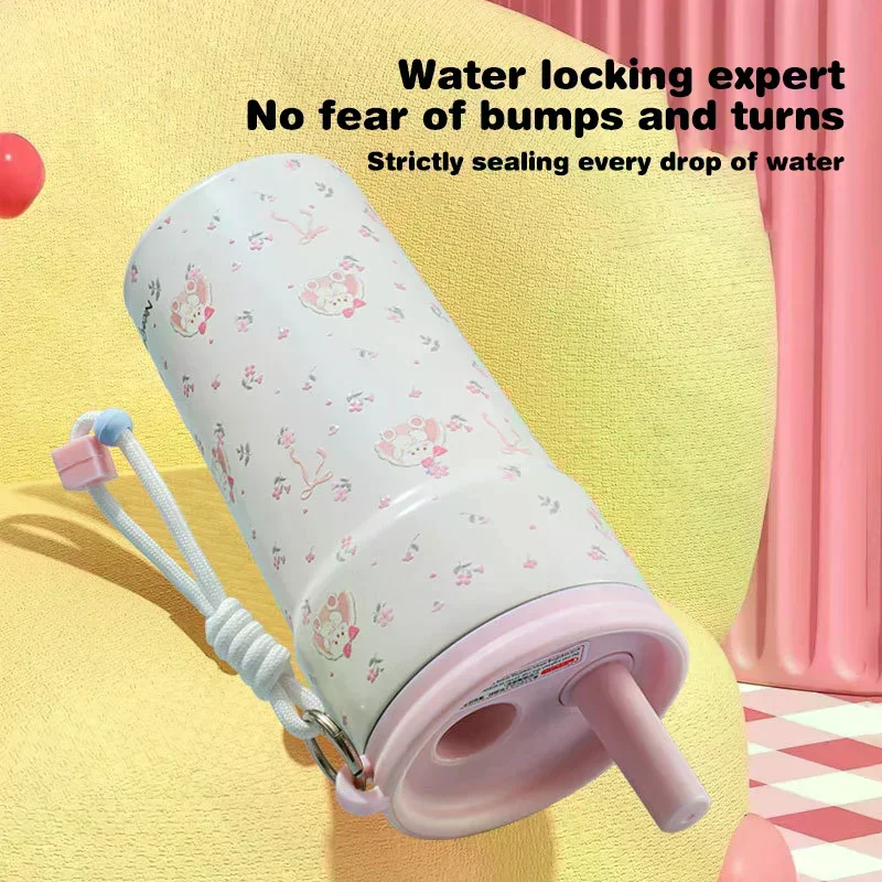 Taza de vacío 500 de alta apariencia, gran capacidad con cuerda de elevación, taza aislada a prueba de fugas, doble tubo de succión para bebidas, vasos