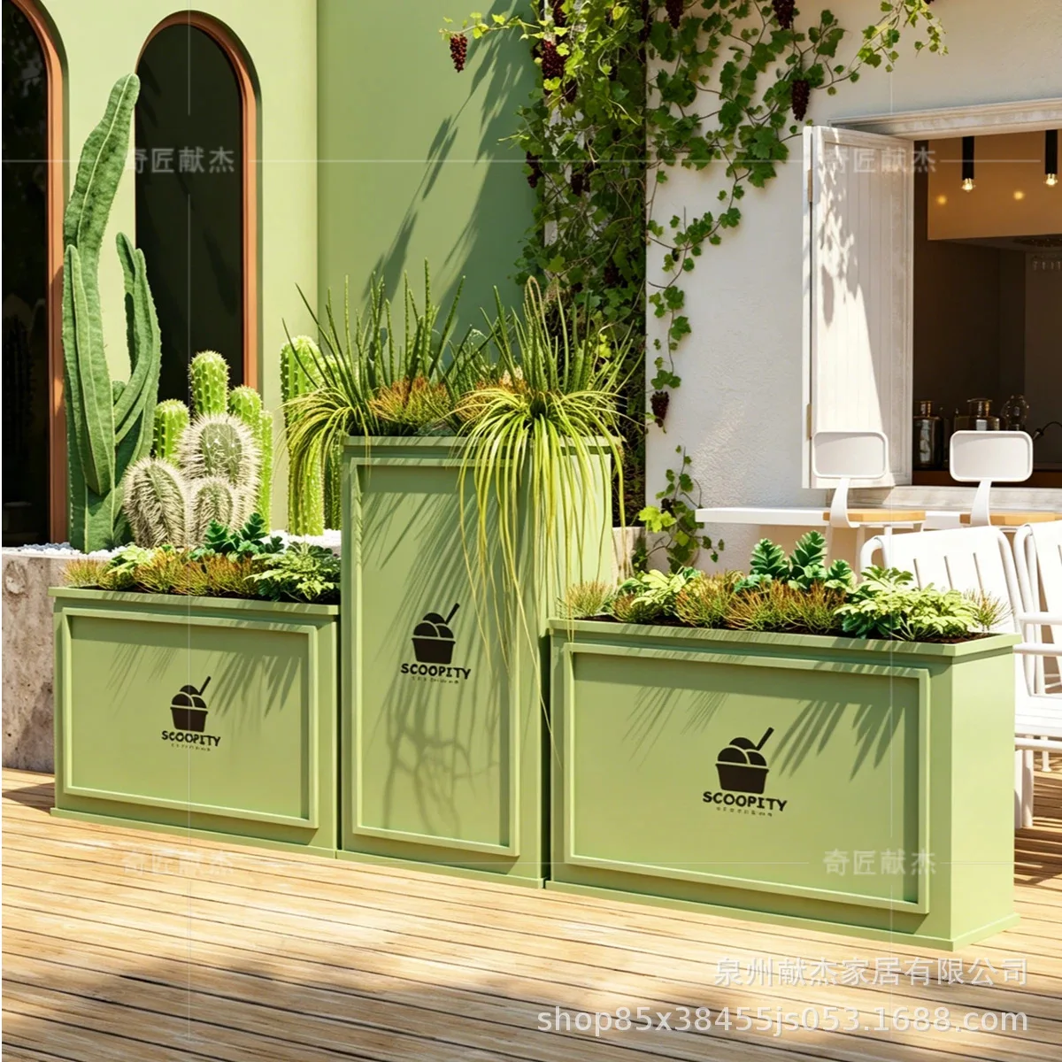 Height and Height Matching Rectangular Flower Boxes, Internet-famous Store Outdoor Fence Green Plant Flower Beds