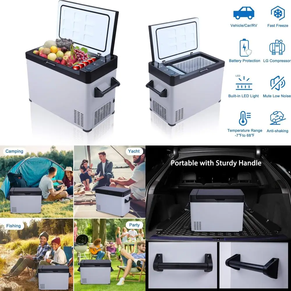 Portable 52-Quart Car Refrigerator for 12V/24V DC Power - Ideal for RV, Truck, Vehicle, Boat, Camping, and Travel, with Temperat