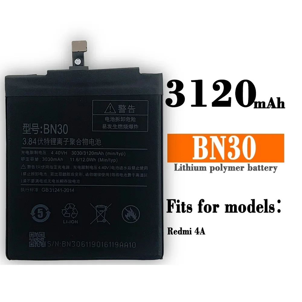 

Phone Battery BN30 for Xiaomi Redmi 4A 3120 mAh High Quality Replacement Bateria Rechargeable Batteries Mobile + Free Tools