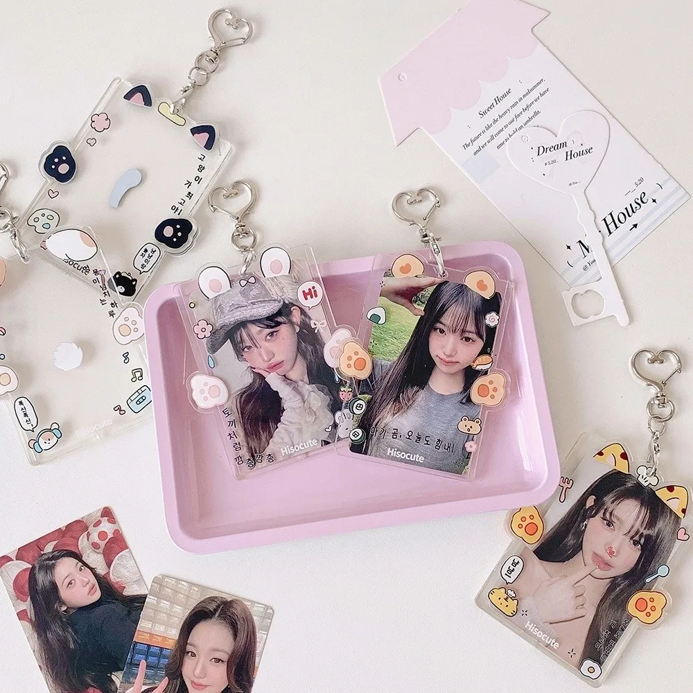 Acrylic Kpop Photocard Holder Keychain Cartoon Animal 3 Inch Card Holder Transparent Student Card Protective Cover