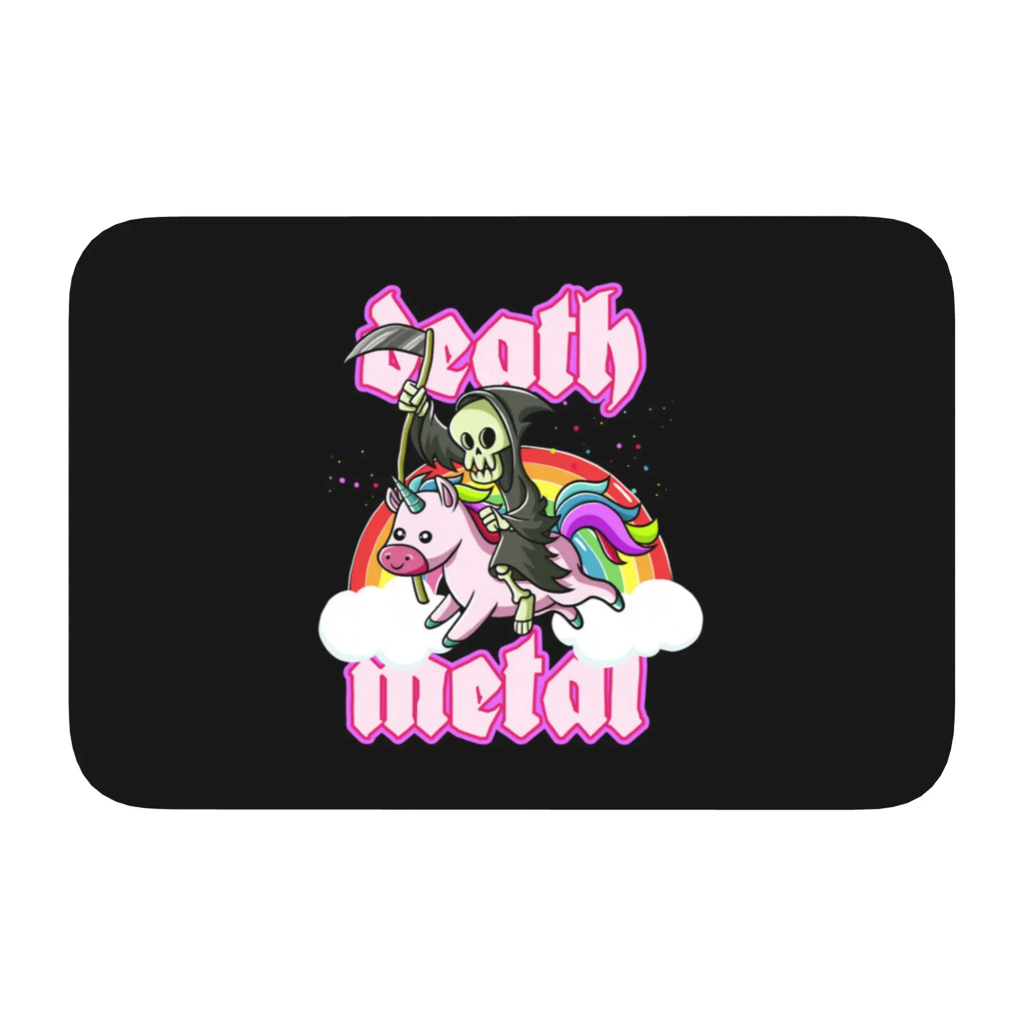 Cute Grim Reaper Rides Unicorn Deaths Metals Rocker Doormat Mat Anti-Slip Rock Music Kitchen Bath Living Room Rug Carpet 40*60cm
