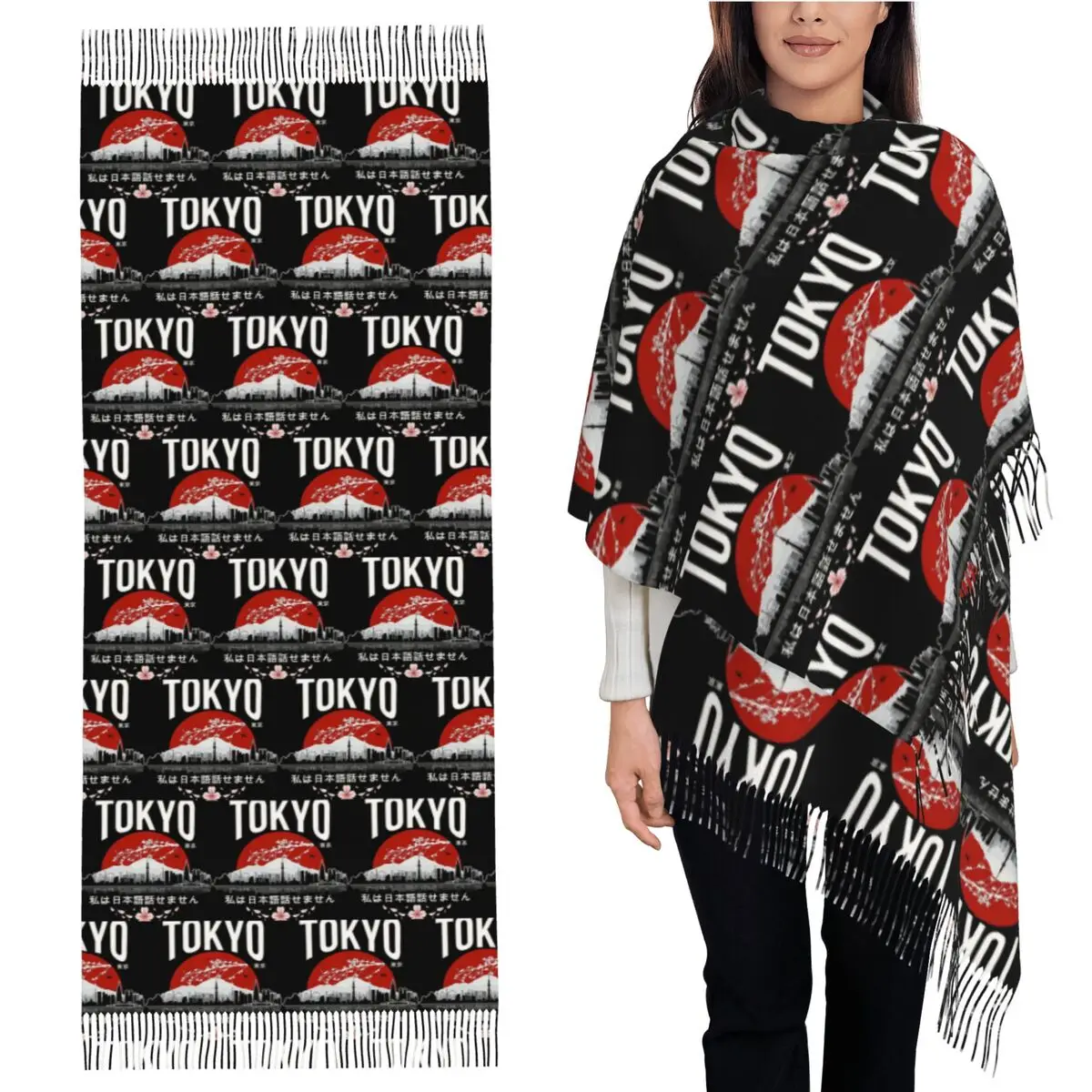 

Tokyo - I Don't Speak Japanese White Version Scarf Tassel Scarves Women Soft Warm Shawls and Wraps Long Fall Winter Shawl Wrap