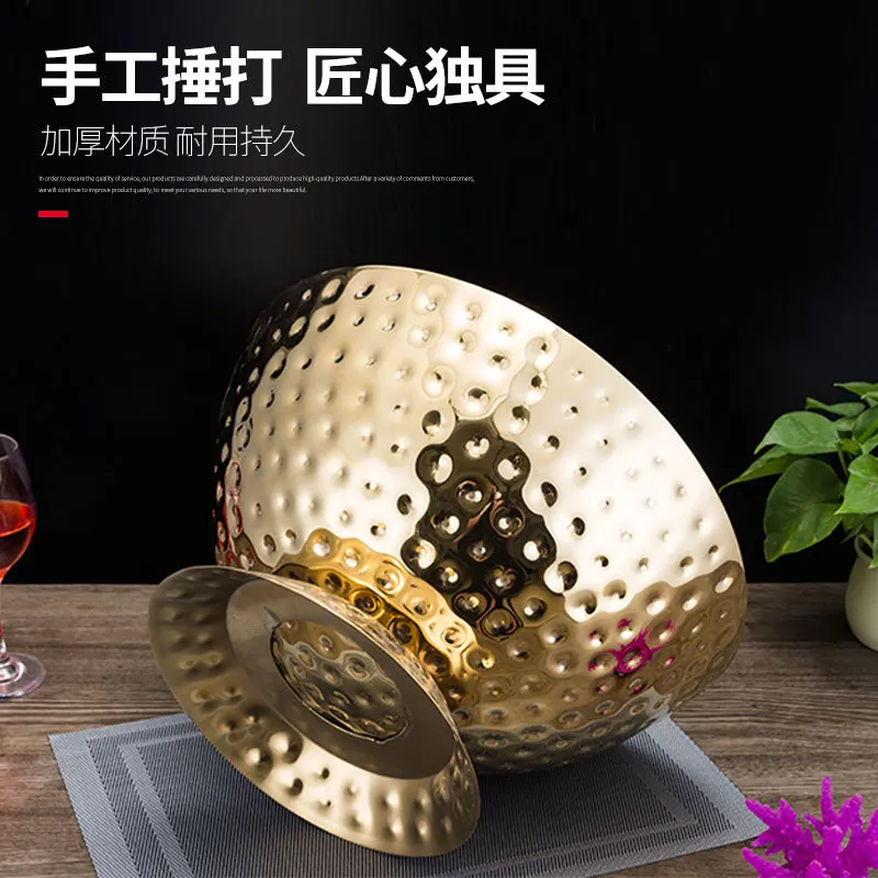 Stainless Steel Gold Plated Round Hammer Dot Champagne Plate Fruit Hammer Printing Juice Drink Ice  KTV