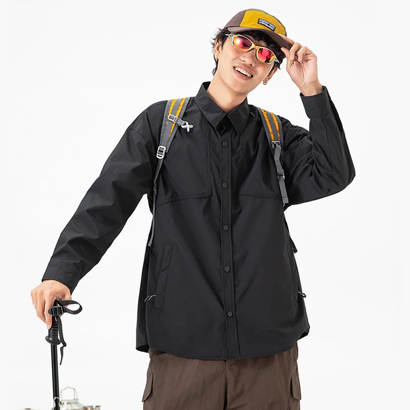 Men Loose Casual Oversize Long Sleeve Outdoor Quick Dry Lightweight Track Cargo Shirts Women Waterproof Shirt Blouse