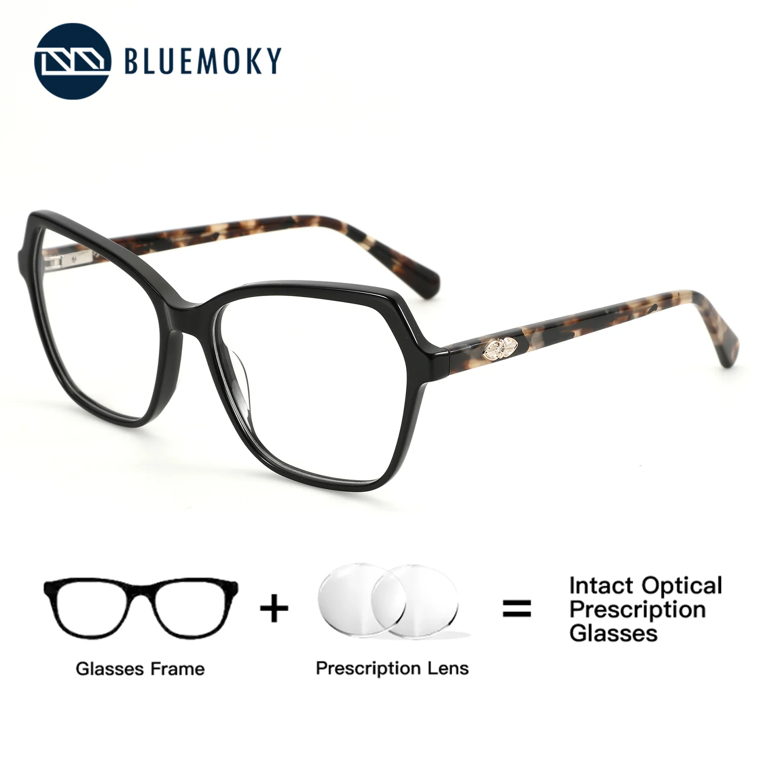 BLUEMOKY Prescription Glasses Custom for Women Cat Eye Acetate Photochromic Grey Anti Blue Light Men's Grade Optical Eyeglasses