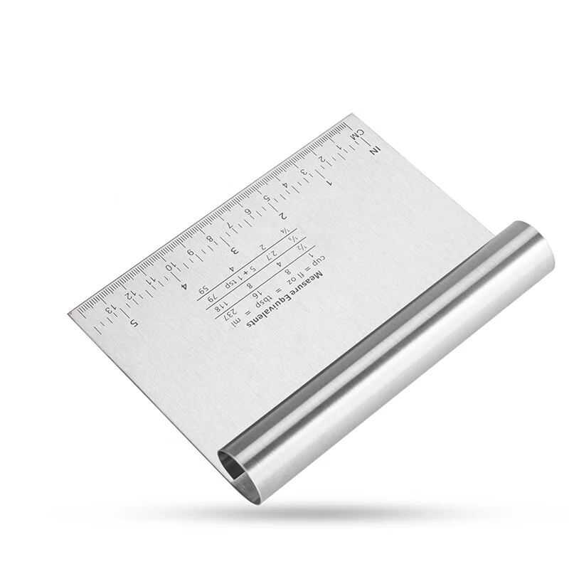 

Stainless Steel Dough Pastry Scraper Pizza Cutter Chopper with Measuring Scale Multipurpose Cake Bread Separator Scale Knife