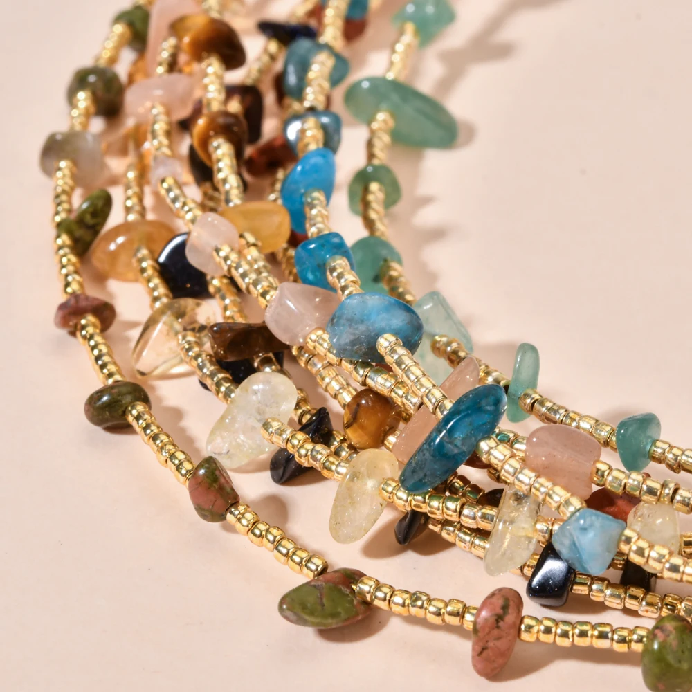 ZMZY Bohemian Thin Green Gravel Quartz Natural Stone Necklace Women\'s Fashion Necklace Jewelry collares Womens Beach Jewelry