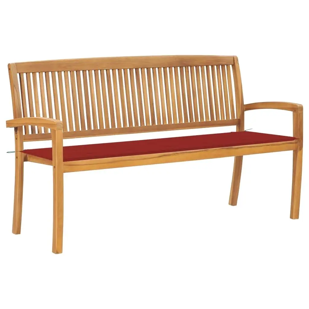 62.6'' Solid Teak Wood Stacking Patio Bench with Cushion - Outdoor Garden Furniture