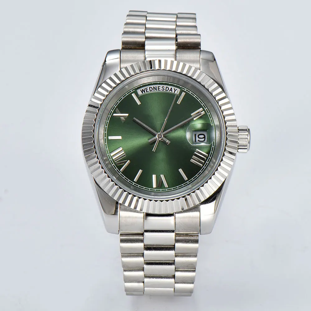 40mm8285 Movement Automatic Mechanical Watch Arabic numerals Time Index Dial Dual Calendar Window Sapphire Mirror Watch