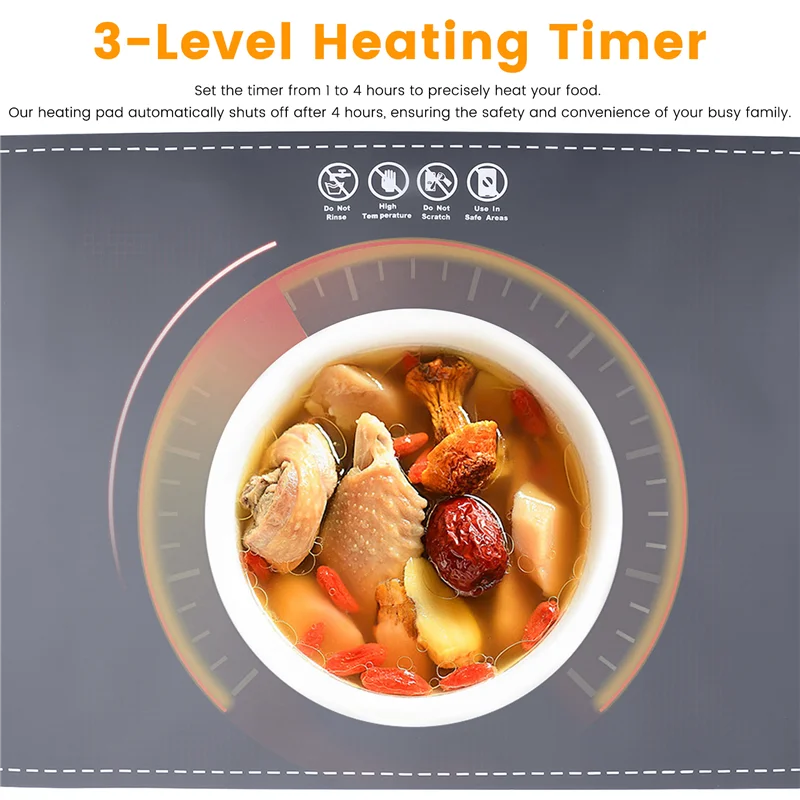 

Heating Tray Home Silicone Warming Plate Foldable Food Table Heat Insulation Plate With 3 Adjustable Temperature US Plug Grey