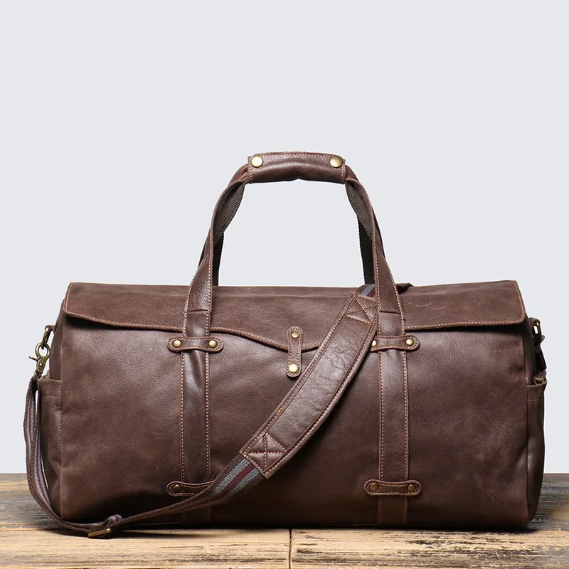 Nesitu alta qualidade do vintage marrom preto grande grosso genuíno crazy horse couro bolsa de viagem masculino ginásio duffle m183