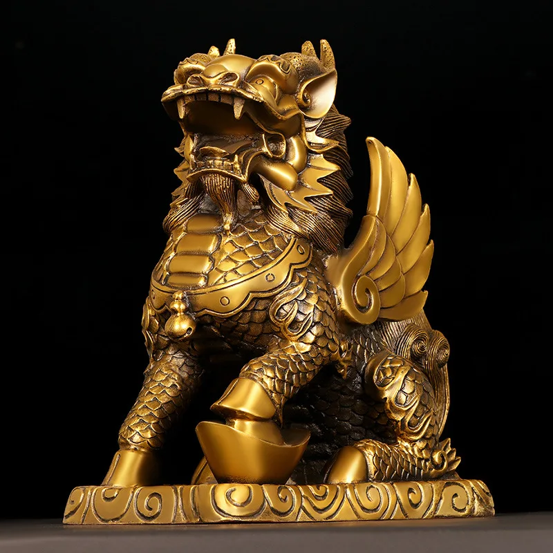 Flying Ornament Full Copper Male And Female Auspicious Kirin Pair Home Study Office Desktop Decoration