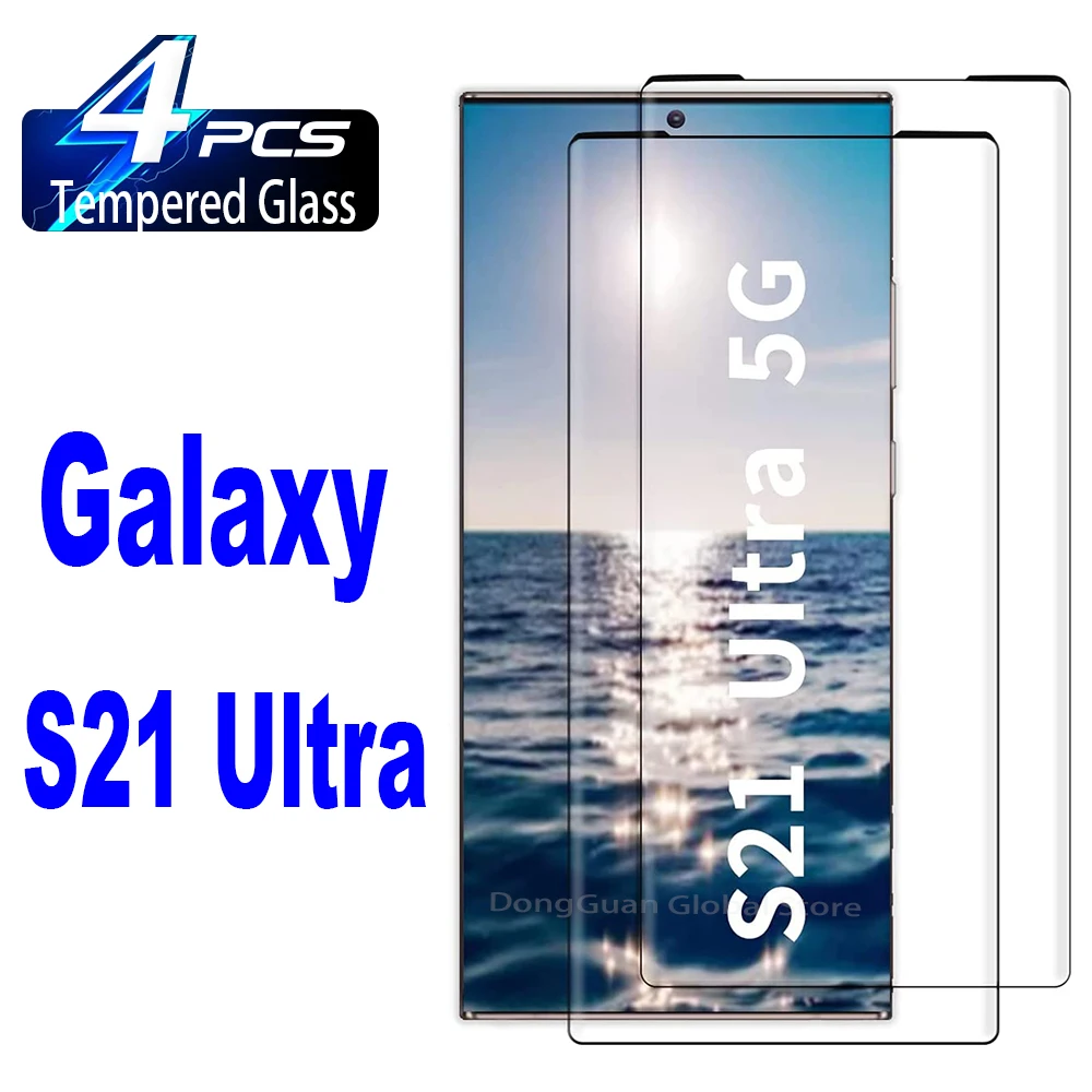 1/4Pcs Tempered Glass for Samsung Galaxy S21 Ultra 5G Fingerprint Unlock Screen Protector Glass Film