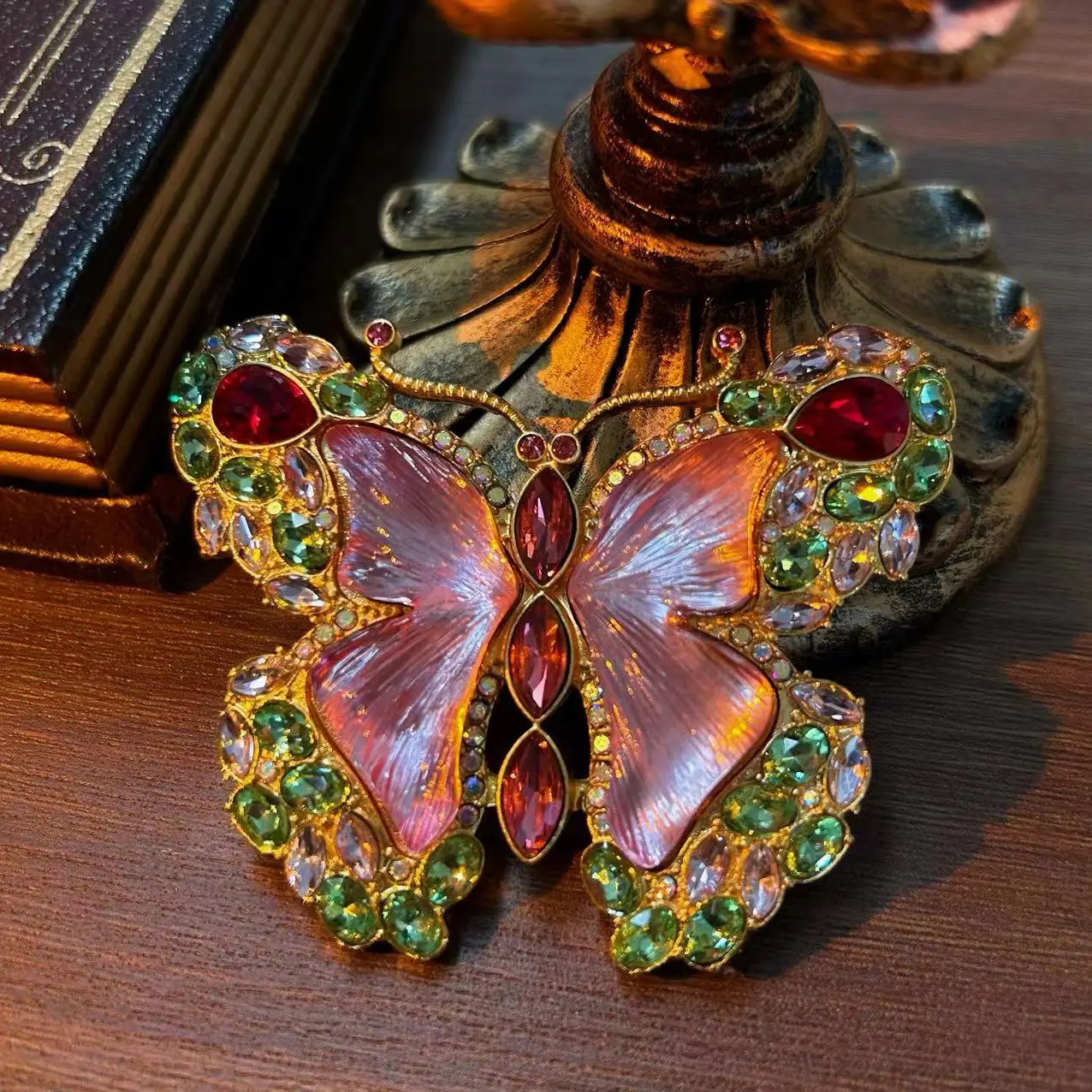 Butterfly pink rhinestone cute sweet necklace Brooch earrings