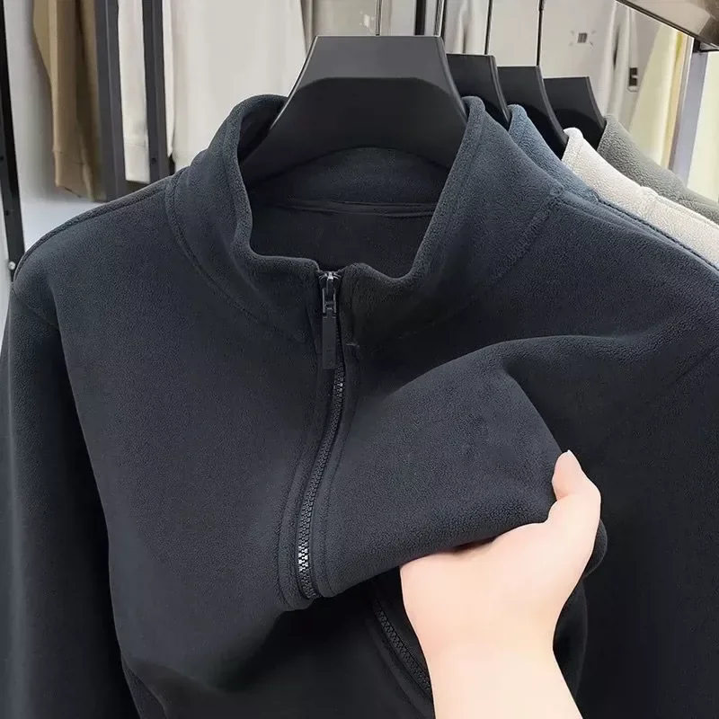 Thickened Fleece Jacket Women's Commute Style Long Sleeve Zipper Closure Warm Inner  Polyester Fiber Double-Sided Coat