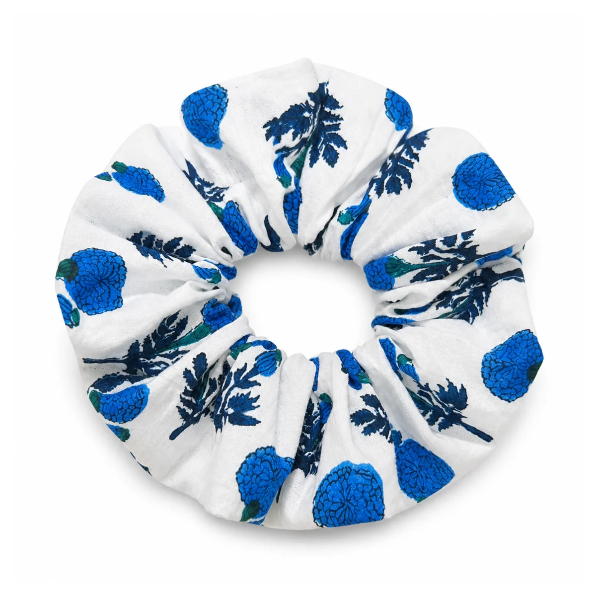 cool-white-cobalt-blue-navy-botanical-wide-single-layer-hair-scrunchie