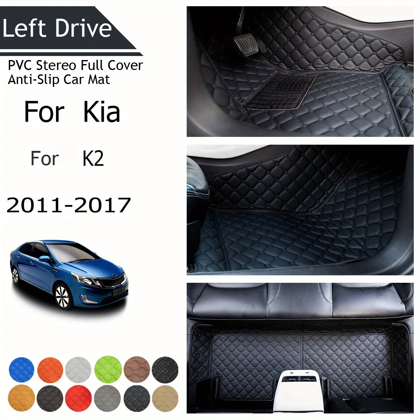 

TEGART 【LHD】For KIA For K2 2011-2017 Three Layer PVC Stereo Full Cover Anti-Slip Car Mat Car Floor Mats Car Accessories