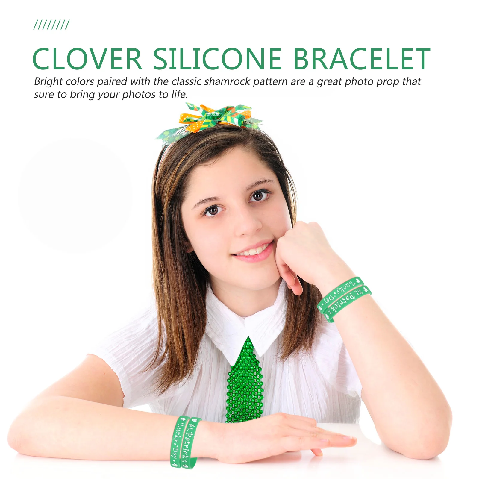 

10 Pcs Clover Bracelet Man Wristbands Decoration Silica Gel Patricks Day Jewelry
