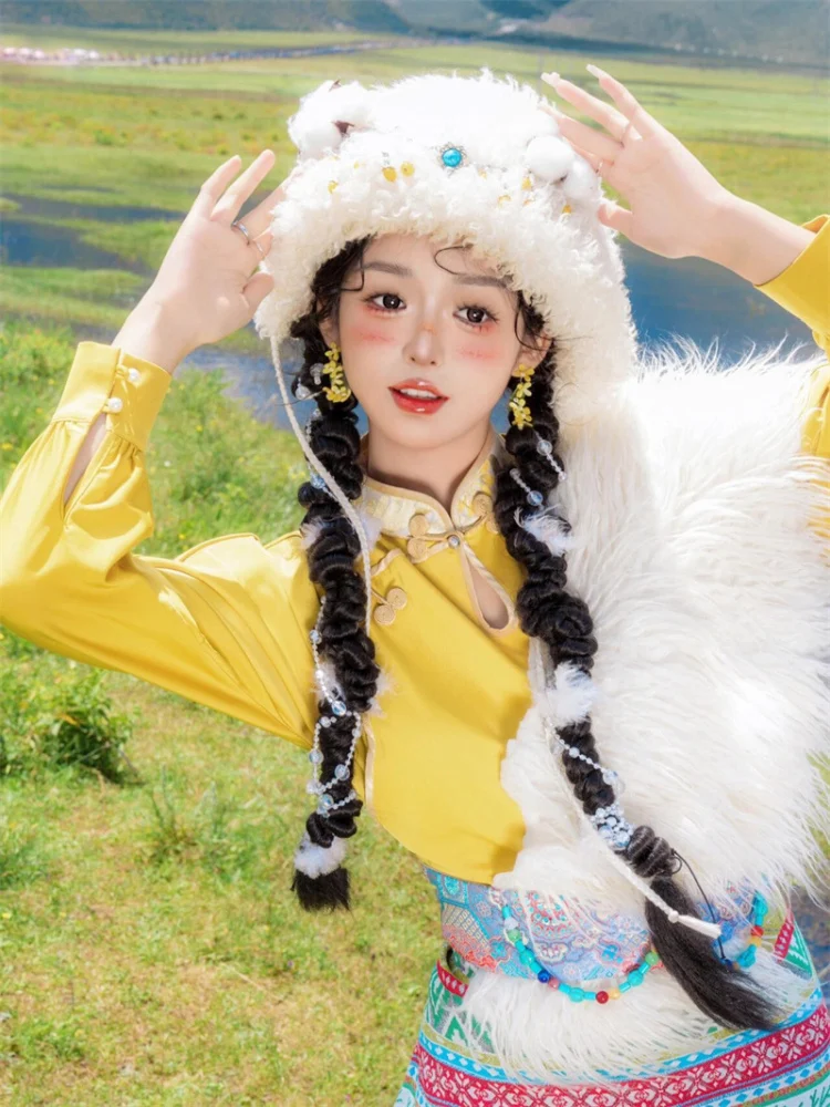 

Новый этнический тибетский костюм для фотосессий девочек из Юньнани, традиционная одежда для фотосъемки