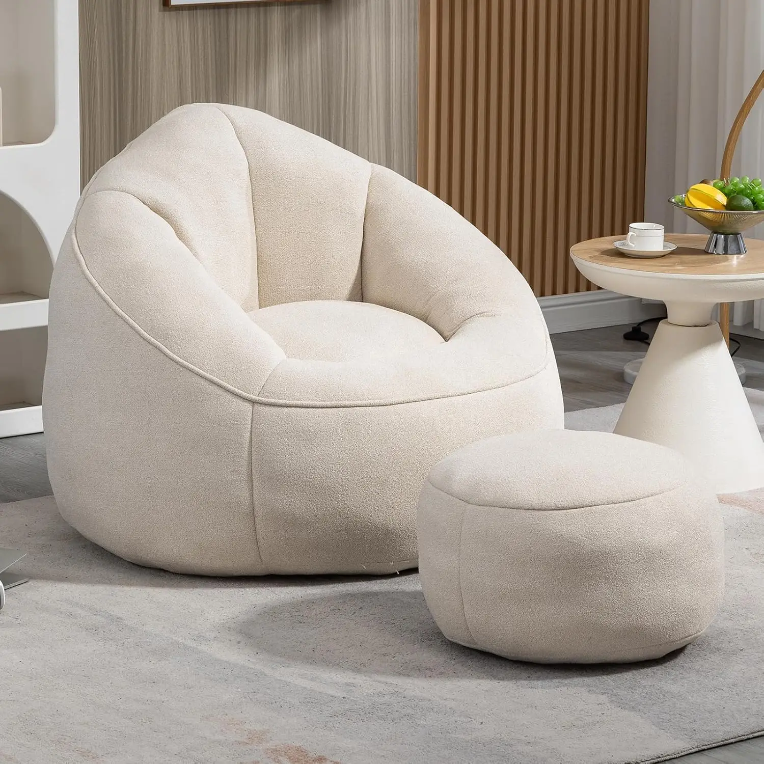 

Microfiber Memory Foam Bean Bag Chair with Petal Back, Shell-Shaped & Footstool for Living Room/Bedroom (Beige)