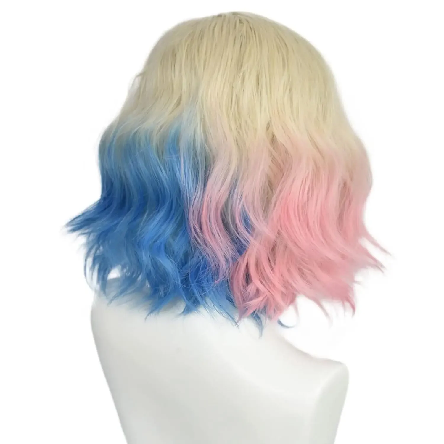 Blauw en roze cosplay pruik voor vrouwen kort blond met roze en blauw ombre haar korte synthetische bob wave pruik voor cosplay