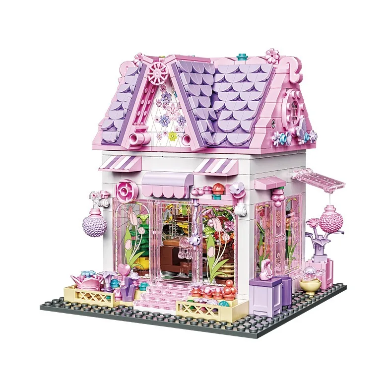 

MOC Ful House Романтика Розовый коттедж Модель Строительные блоки Городская уличная сцена Изысканные украшения Кирпичи DIY Игрушка Подарок на день рождения ребенку