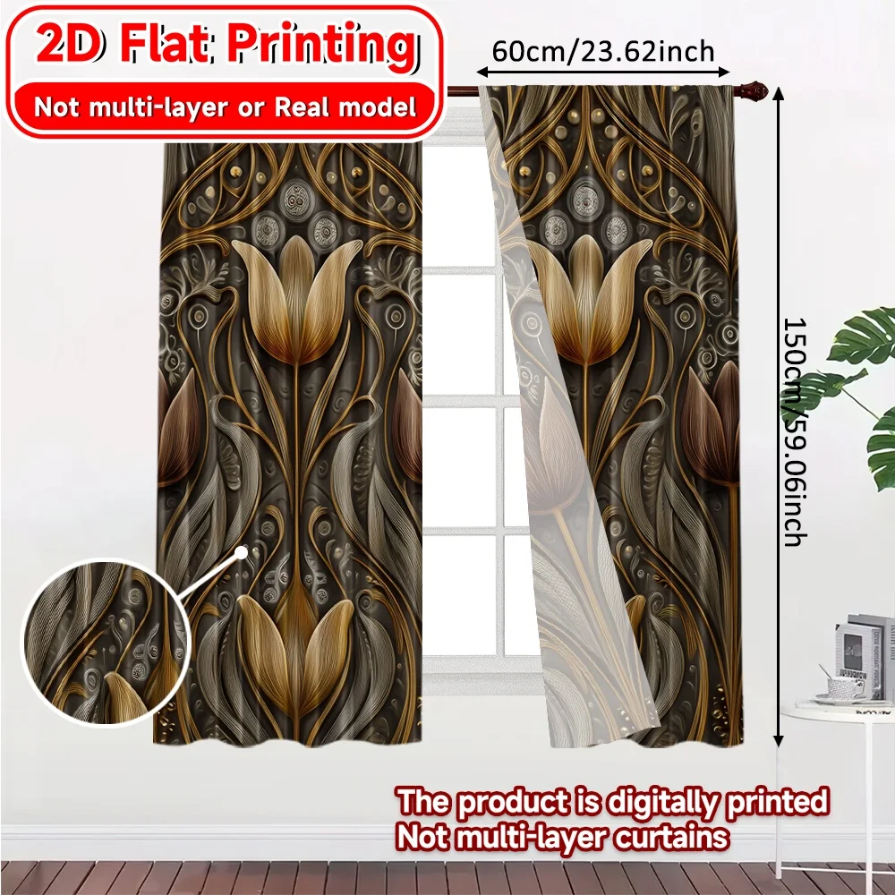 2D Flat Printing,2pcs Medieval Passageway Modern Light Filtering Curtains Semi-Sheer Curtains Decorations For Home Use for