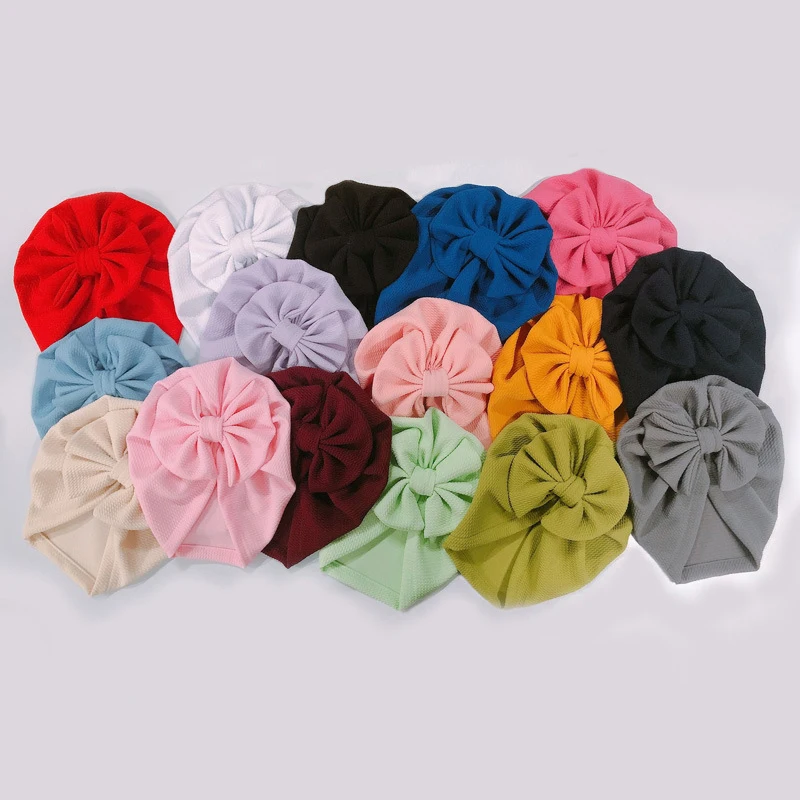 Cute Big Bowknot Baby Girls Hat Newborn Solid Color Baby Hat Turban Knot Head Wraps Baby Kids Bonnet Beanie Photography Props