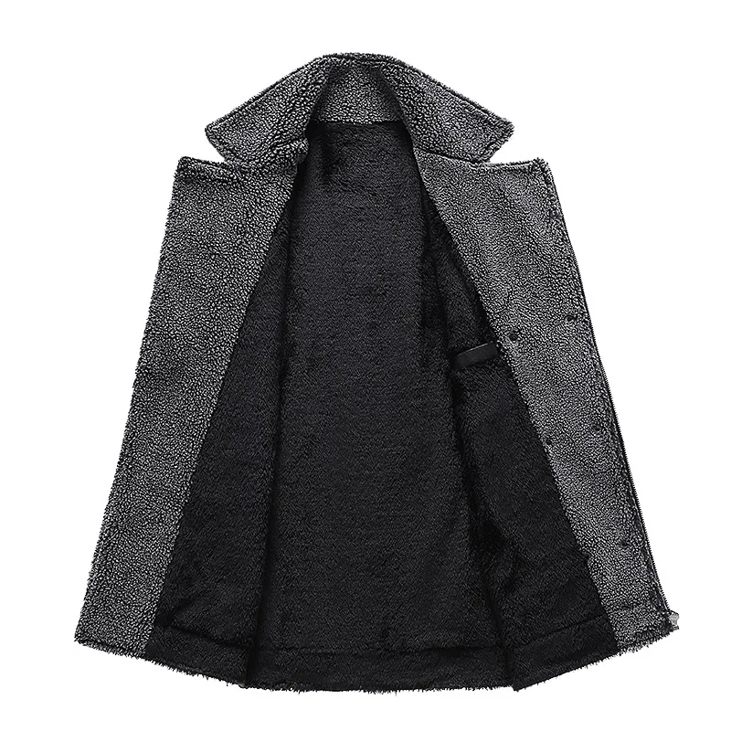 KIDWHXR Man Fleece Leather Coat Winter Windproof Stand Collar Zipper Men Outerwear Motorcycle Punk Long Sleeve Male Warm Jacket