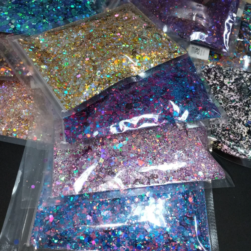 50g Holographic Glitter Nail Flake Sequins Hexagon Shape Mixed Spangle Paillettes Glitter Powder Manicure UV Polish Nail Sequins