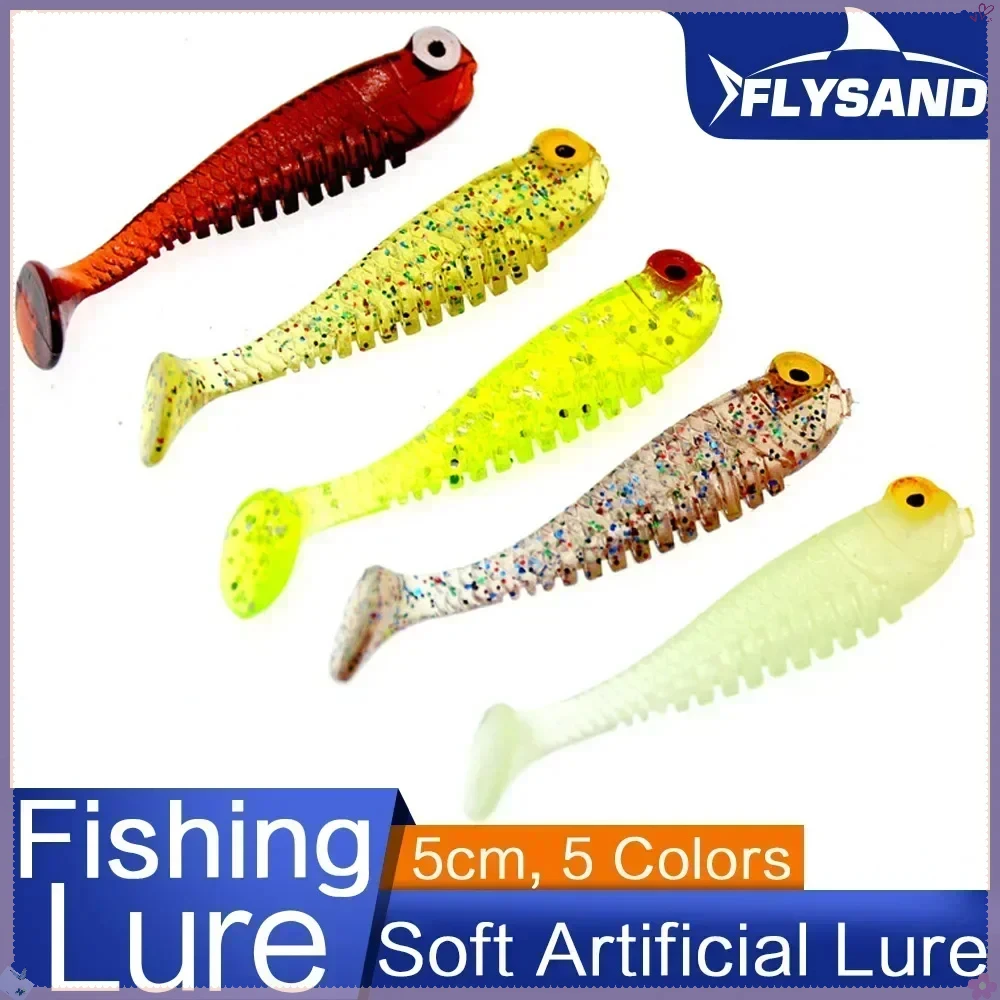 FLYSAND 10Pcs Silicone Fish Shaped Bait 5cm Soft Tiddler Artificial Fishing Lures for Freshwater Saltwater