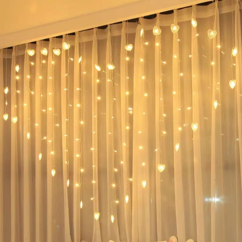 Cadena de luces LED con forma de estrella, cortina con forma de corazón de amor, luces de hadas para dormitorio, fiesta de cumpleaños, Navidad, boda