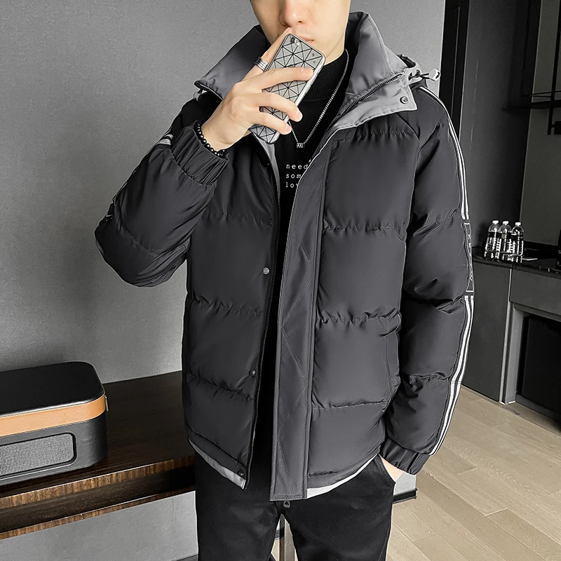 

2023 Winter Men's Solid Color Warm Parkas Casual Plus Size M-8XL Hooded Cotton-Padded Jacket Outwear Top Thick Down Coat Clothes