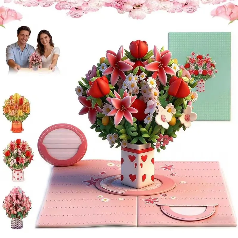 

3D Pop Up Flower Greeting Cards For Birthday Mothers Father's Day Graduation Wedding Anniversary Romantic Valentine's Day Gifts