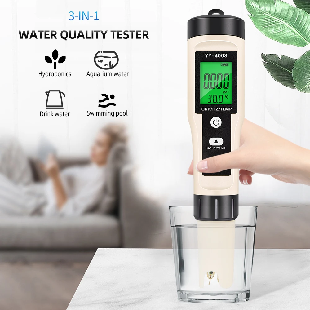 3 in 1 ORP H2 Temp Meter Professional Hydrogen Ion Concentration Tester Digital Water Quality Monitor Tester for Pools Drinking