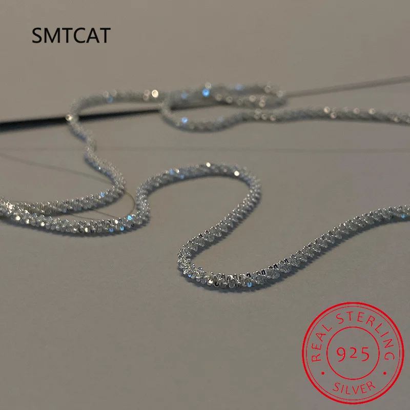 

925 Sterling Silver Shinny Choker Necklace 2021 New Trend Italian Jewelry Sparkling Clavicle Chain Plain Short Fashion Chain