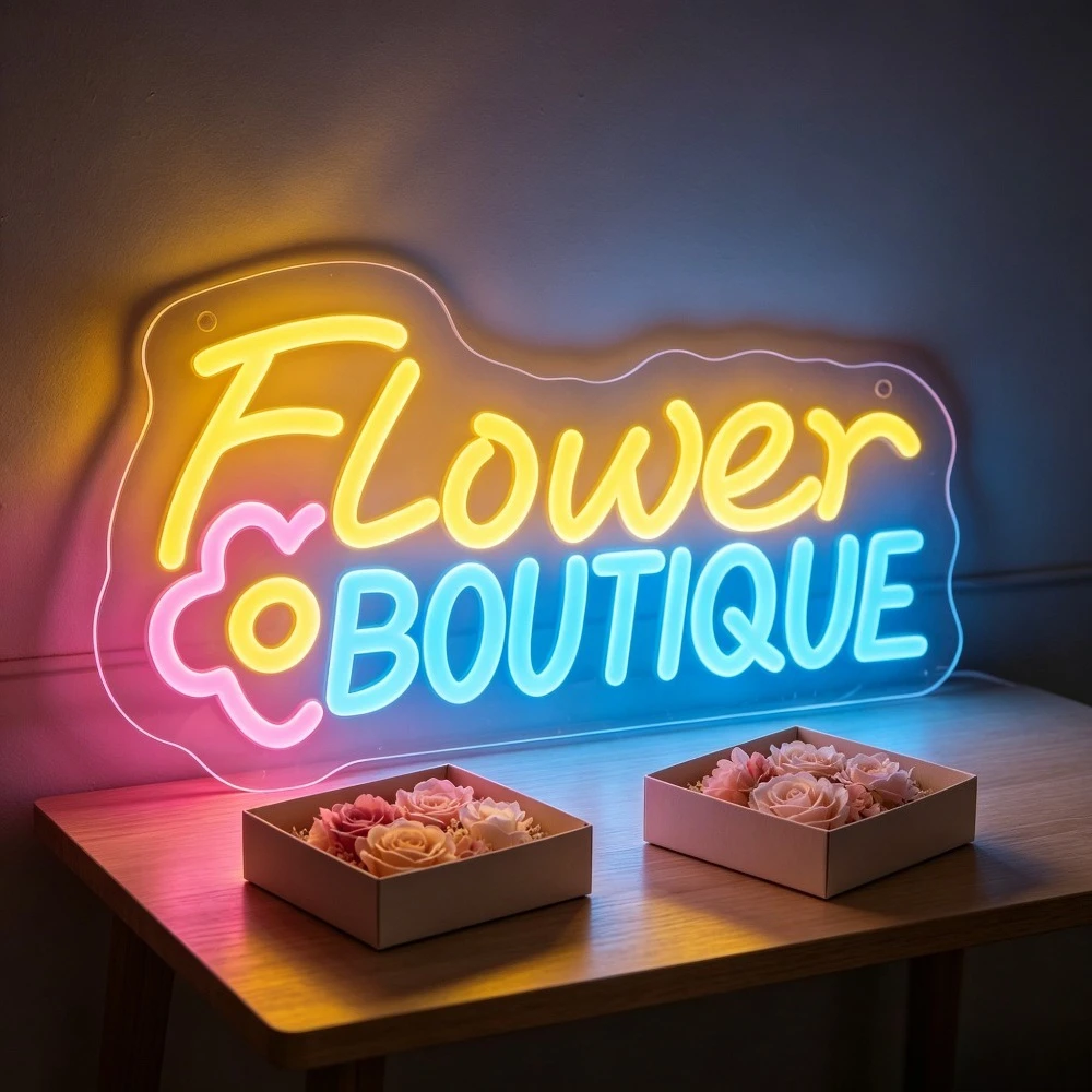 

Neon Sign Flower Boutique LED Night Light USB Aesthetic Floral Decor for Shop Wedding Party Decoration Business Advertising Gift