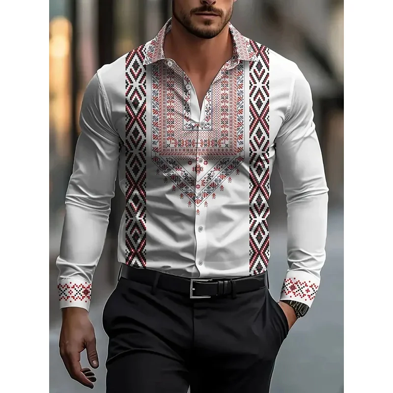 New Men's Long Sleeve Casual 3D Flower Printed Shirt Fashion Casual Spring Autumn Long Sleeve Flap Top