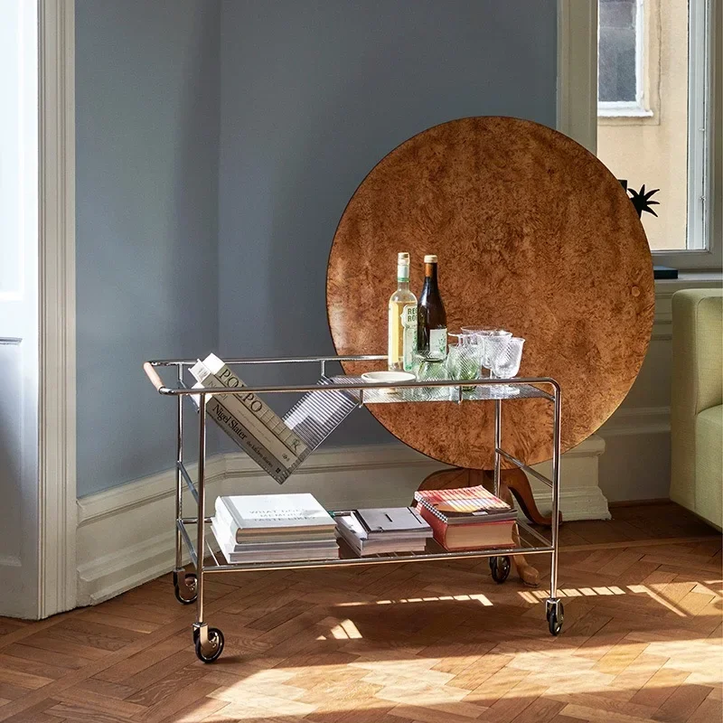 Modern, minimalist, stainless steel, trolley, living room, sofa, removable, wine and dining cart rack