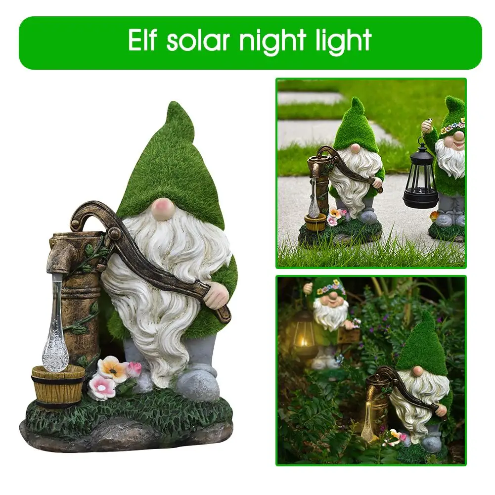 Flocking Elf Solar Garden Night Light American Style Water Garden Outdoor Villa Dwarf Resin Well Decoration Crafts Arrangem B1w8