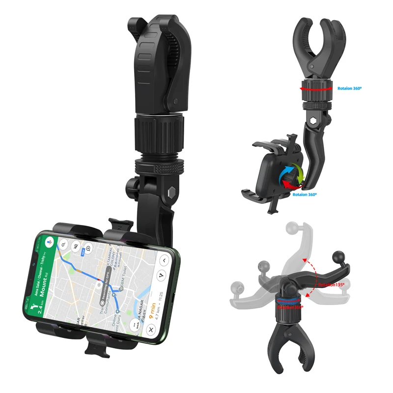 

Universal Multifunction 360 Car Phone Holder Rotatable Auto Rearview Mirror Seat Hanging Clip Bracket Adjustable Clip Lazy Stand