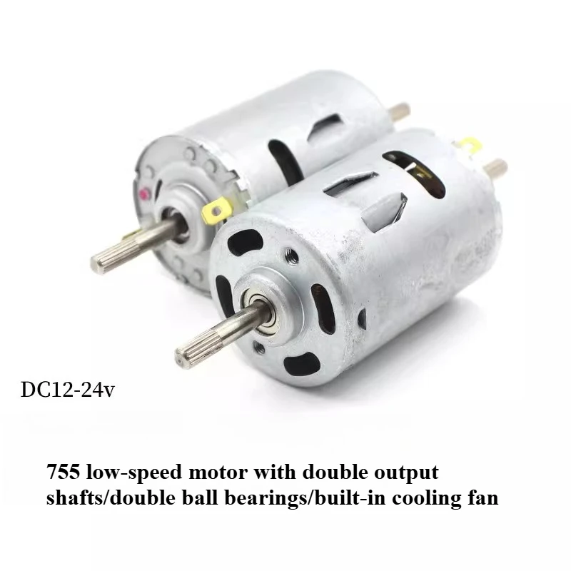 Double Output Shaft/double Ball Bearings/built-in Cooling Fan Low-speed 755 Motor DC12v3000 Rolling Floral Axis