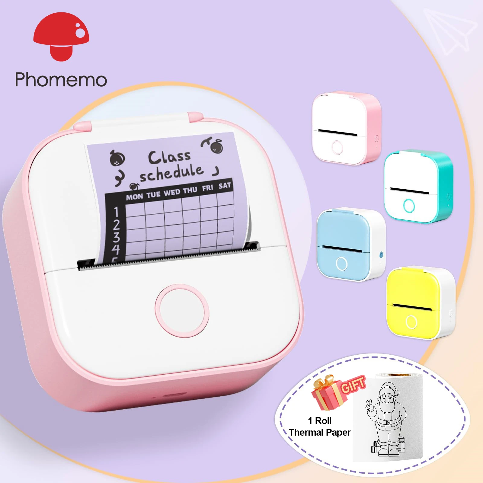 Phomemo Printer T02 Mini Pocket Printer Thermal Sticker Printer 203dpi for Printing Text Photo Study Note Sticker DIY Journal