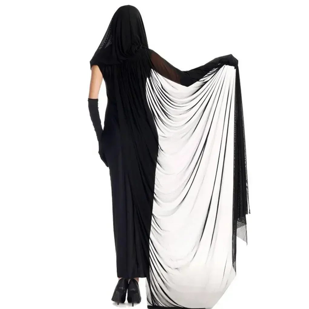 Fantasma Noiva Bruxa Cosplay Traje para Adulto, Vampiro Jogo Suave Horror Demônio Traje, Vestido de Gaze Preto, Alta Qualidade, Dia das Bruxas