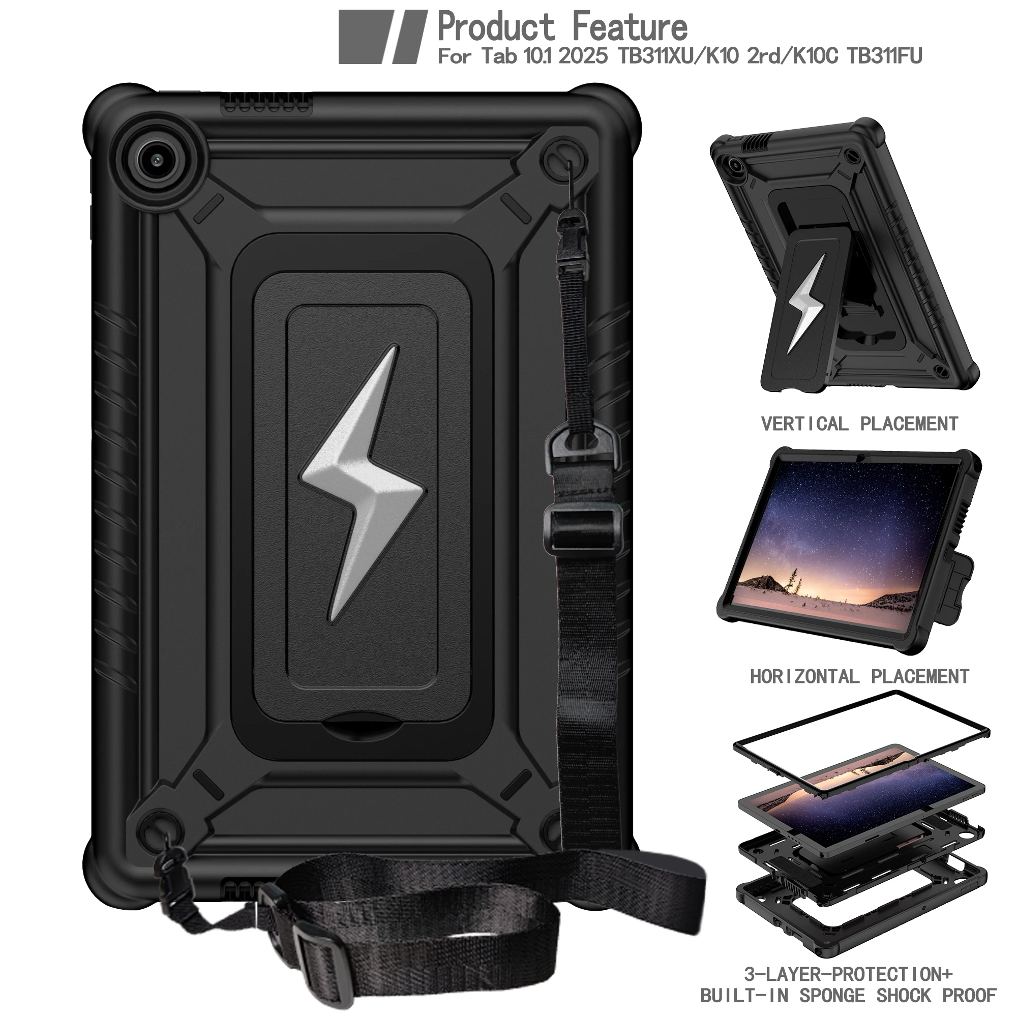 Case for 10.1'' TB-311FU/TB-311XU/311XC 2025 Case Heavy Duty Shockproof Cover Stable Kickstand/Shoulder Strap