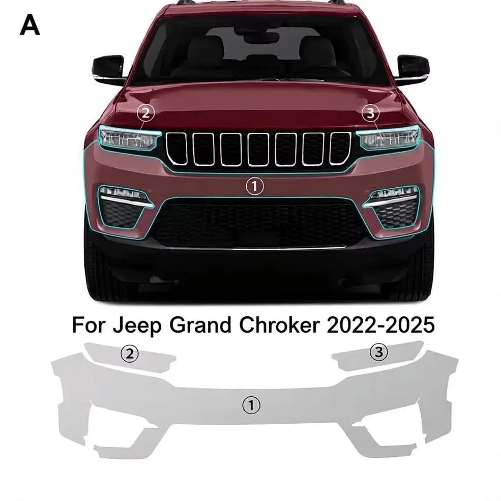 

For Jeep Grand Cherokee 2022-2025 TPU Bumper Pre-cut PPF Clear Paint Protective Film Custom Anti Scratch Self Healing Shield