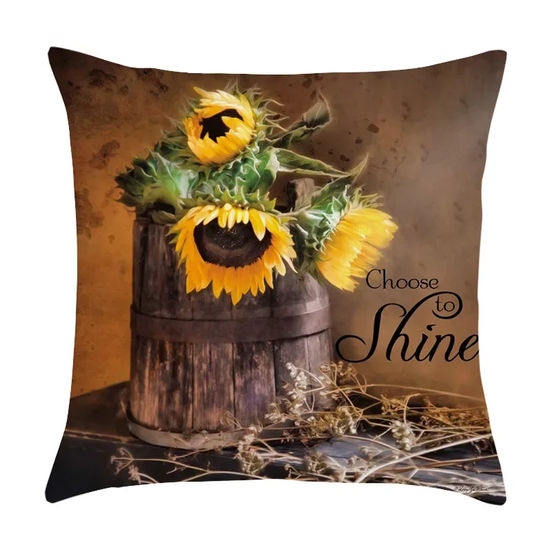 45X45 Sunflower Print Pattern Cushion Cover for Home Living Room Bedroom Sofa Decoration Throw Pillow