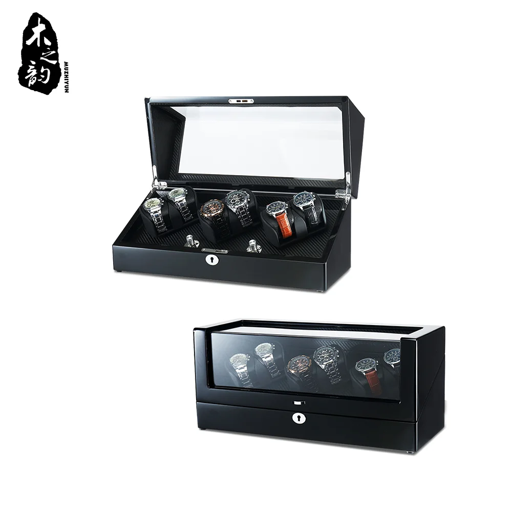 Automatic watch winder Wooden Velvet 6 Slot Storage Box with Quiet Japanese Mabuchi Motor Key Unlocking Watch Box