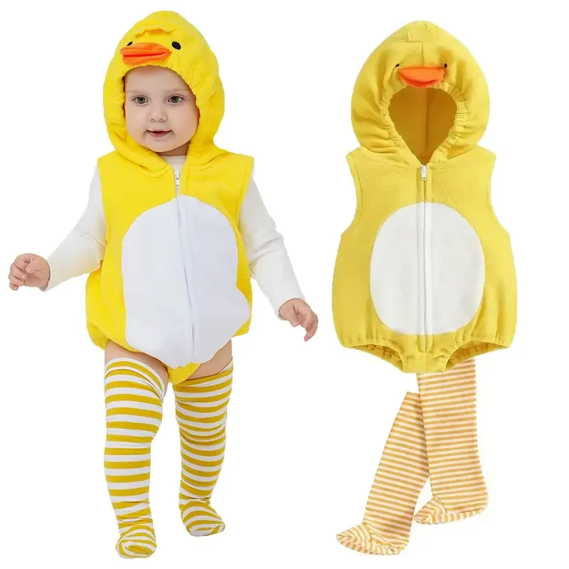 Umorden Easter Yellow Duckling Baby Duck Costume for Baby Infant Boys Girls 0-6M 9M 12-18M Hoodie Sleeveless Bodysuit Stockin！1e